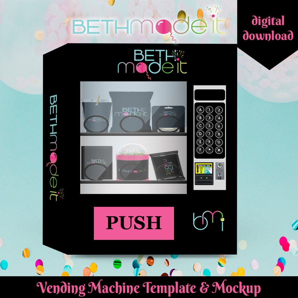 Vending Machine Template and Mockup in Photoshop, Birthday, Grdauation, Baby Shower